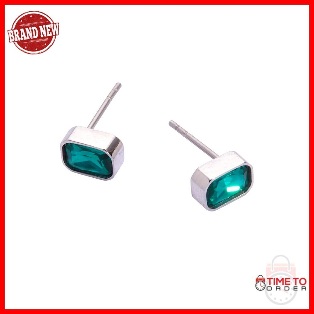 Stainless Steel Emerald-Cut Birthstone Stud Earrings Nickel-Free